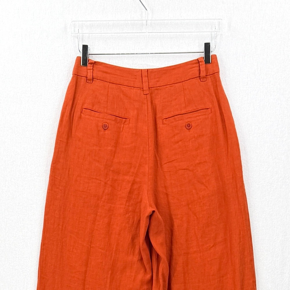 MADEWELL The Harlow Wide-Leg Pant Women 4 Orange Linen Trouser High Rise Pleated - Picture 14 of 16